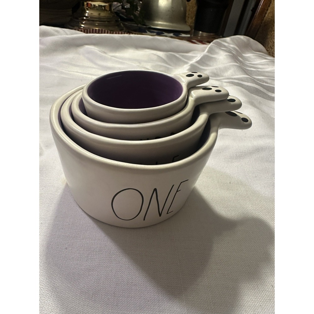 Rae Dunn Halloween Ceramic Ghost Measuring Cups 4pc White/Purple